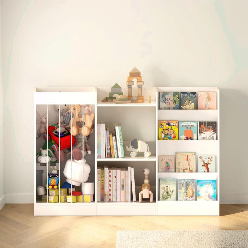 4-Tier 3-in-1 Toddler Sling Bookshelf, Montessori Book & Stuffed Animal Storage Organizer