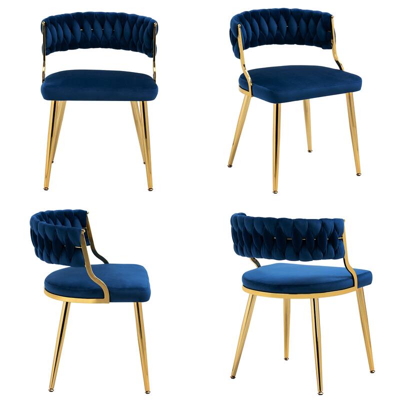 Set of 4 Velvet Dining Chair with Golden Metal Legs