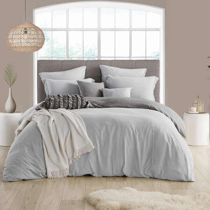 Swift Home Extra Soft Reversible Crinkle Microfiber Duvet Cover Set (Comforter Not Included) - Grey - Twin