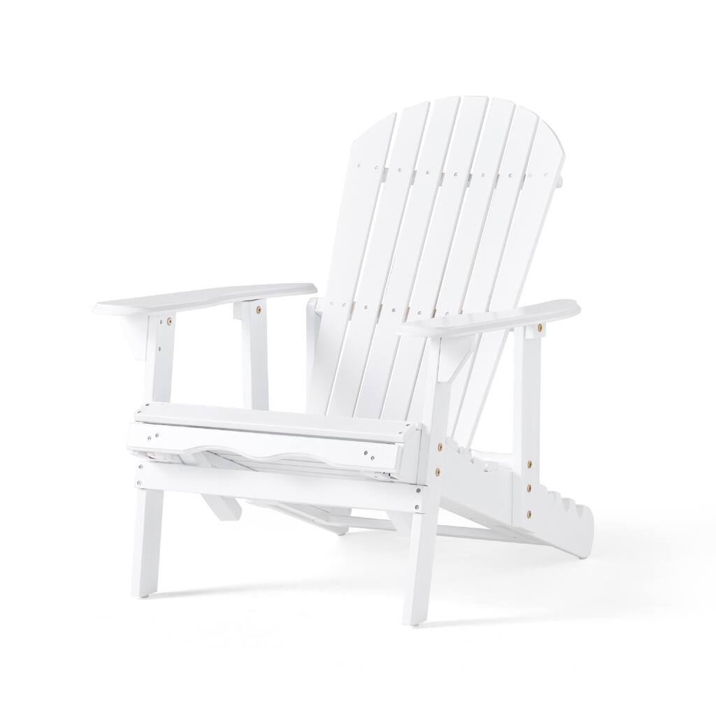 Libo Outdoor Reclining Adirondack Chair with Slanted Back, White Wood