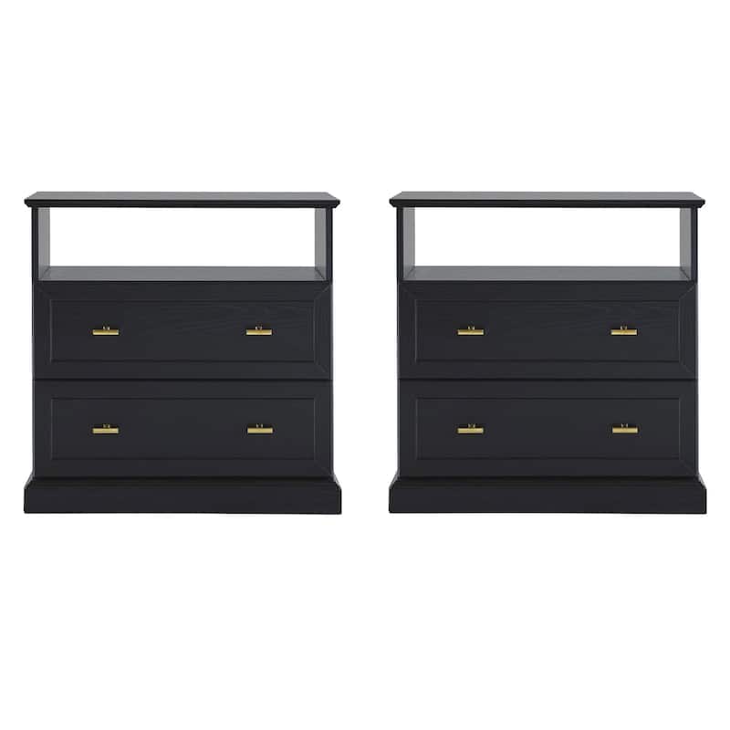 Walker Edison Modern Farmhouse Nightstands with Open Shelf (Set of 2)