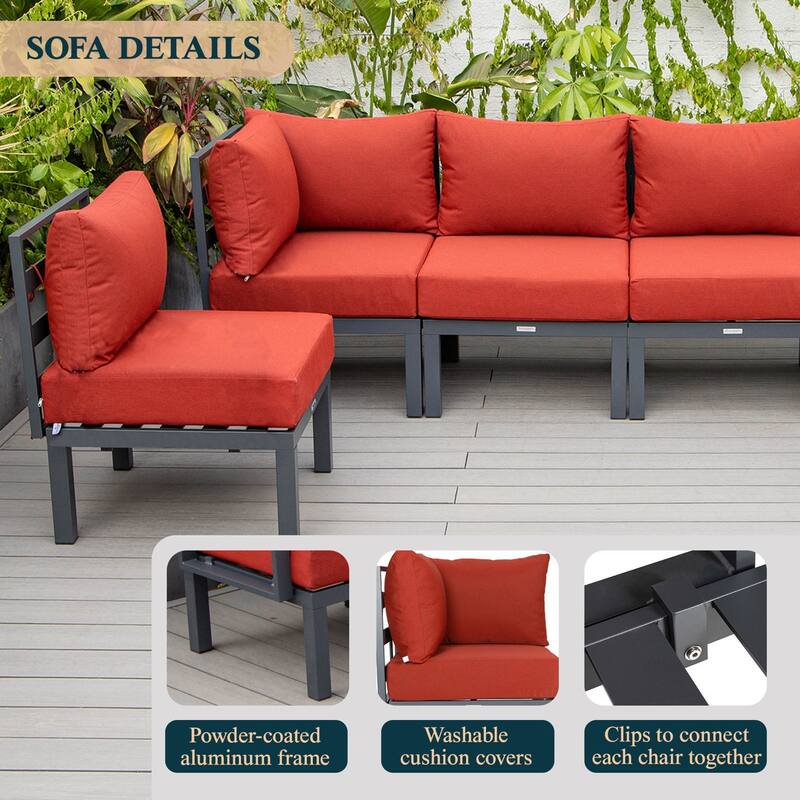 Chelsea 6-Piece Outdoor Patio Sectional Set in Black Aluminum with Removable Cushions for Backyard Garden and Patio Deck