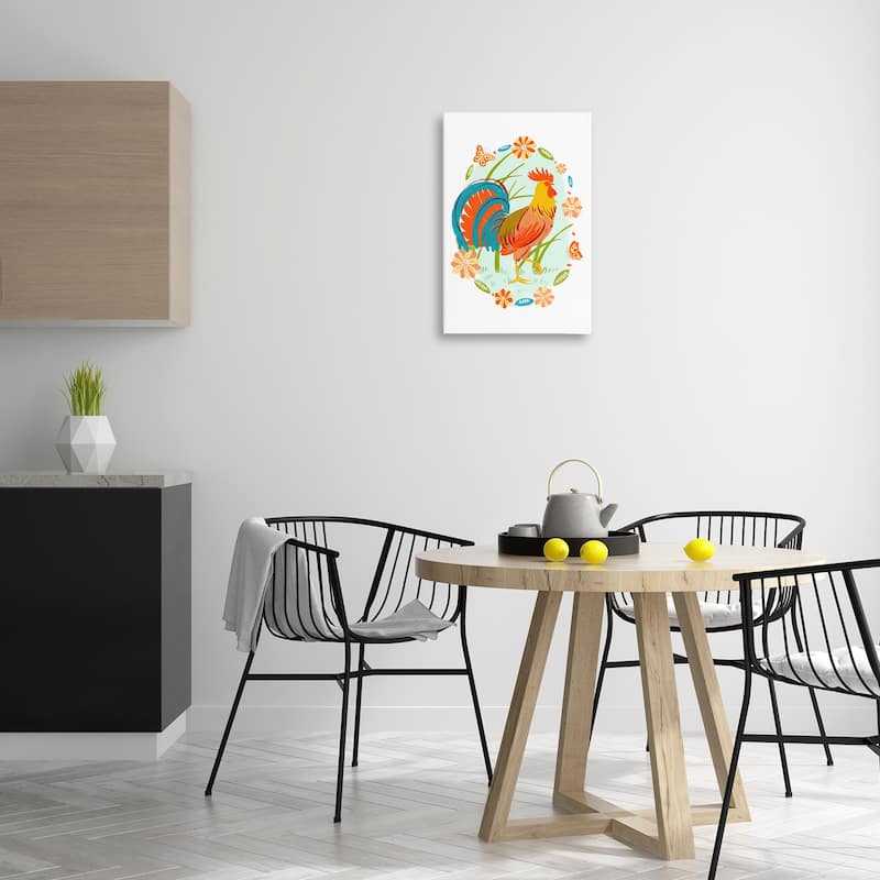 Stupell Rooster with Butterflies Border Canvas Wall Art Design By Hannah Moren