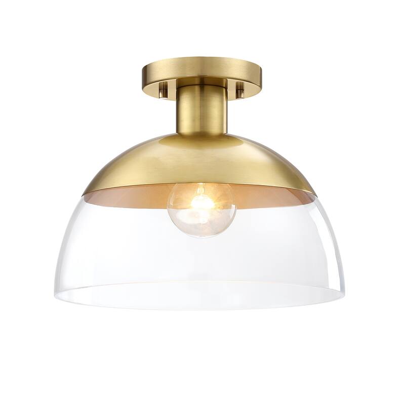 Rey 13 in. 1-Light Brushed Gold Modern Semi Flush Mount with Clear Glass Shade for Bedrooms - 10.25