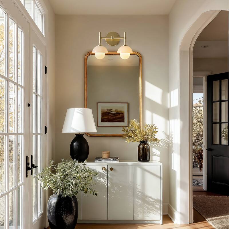 Lily Pod Double Armed Sconce - Metal, Glass & Matte Black, Ivory White 2-Light Sconce for Bathroom or Hallway in Modern Style