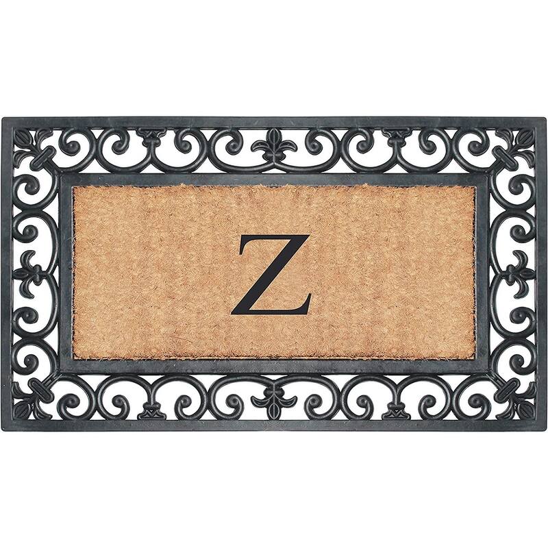 A1HC Rubber and Coir Paisley Border Monogrammed Outdoor Doormat Black, 18"X30" - Z
