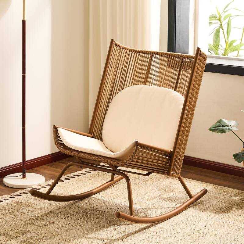 Christopher Knight Home - Modern Outdoor Rocking Chair with PE Rattan and Concrete Side Table Set
