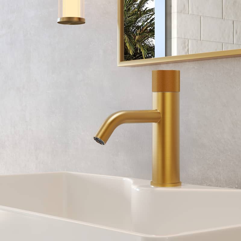 GRANDJOY Low-Arc Single Handle Vessel Sink Faucet with Pop-Up Drain, Compact Bathroom Design
