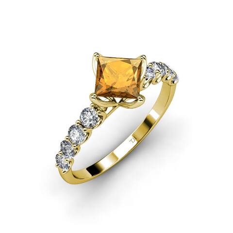 TriJewels Citrine Diamond Womens Engagement Ring 14K Gold