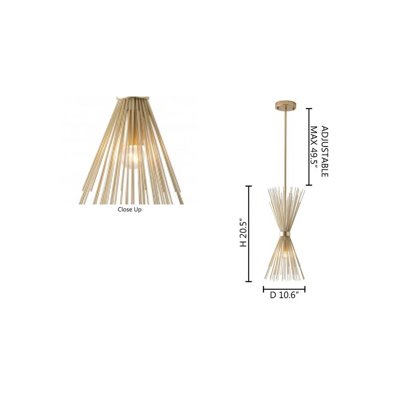 1 Light Gold Iron Pendant With A Spiked Cone Shade