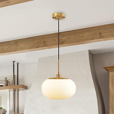 KAWOTI 12” 1-Light Adjustable Opal White Glass Pendant - W12" x H86.5"