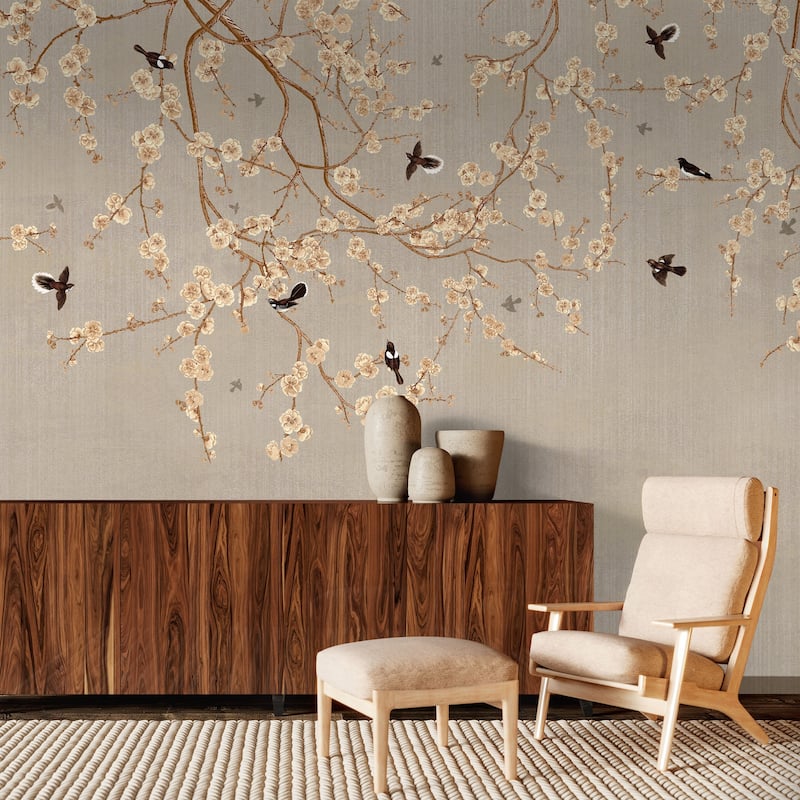 Blooming Cherry Blossoms Chinoiserie Wallpaper Mural