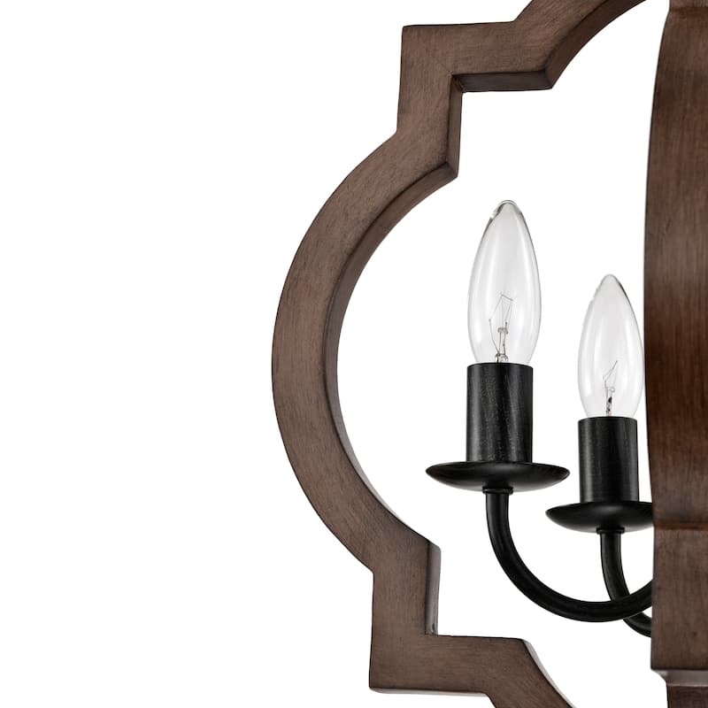 Adoncia 4-light Brown Natural Wood and Antique Black Metal Chandelier - Brown Natural Wood and Antique Black