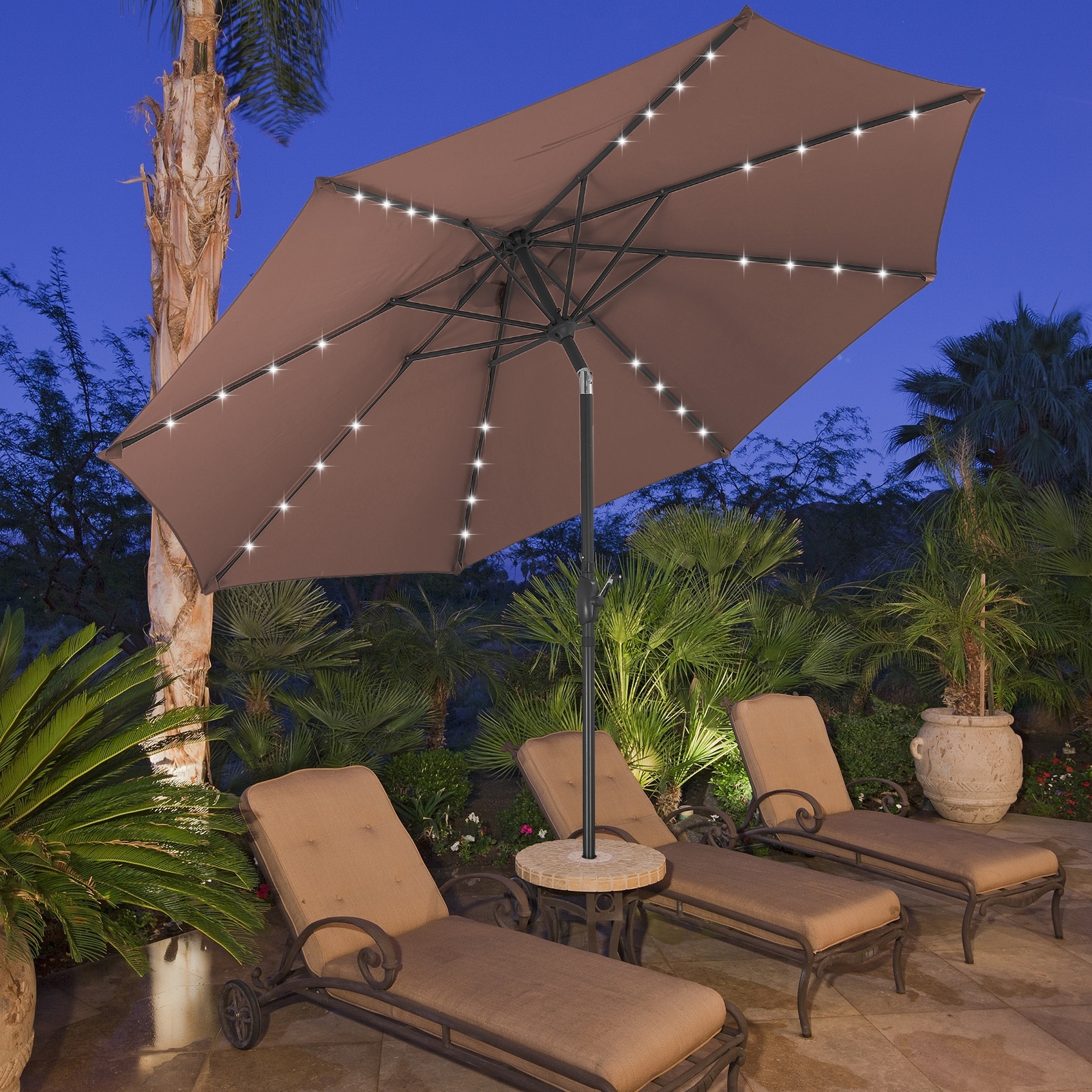 Ainfox 10ft Patio Umbrella with Lights Outdoor Solar Umbrella