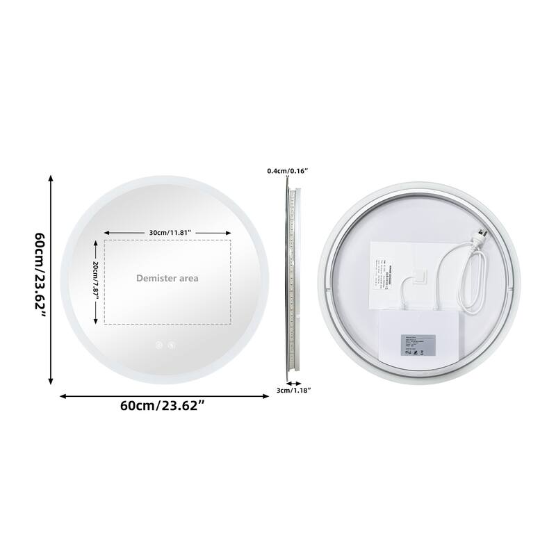 Backlit Round LED Lighted Bathroom Mirror Smart Touch Anti-Fog Wall Makeup Mirror with Aluminum Frame