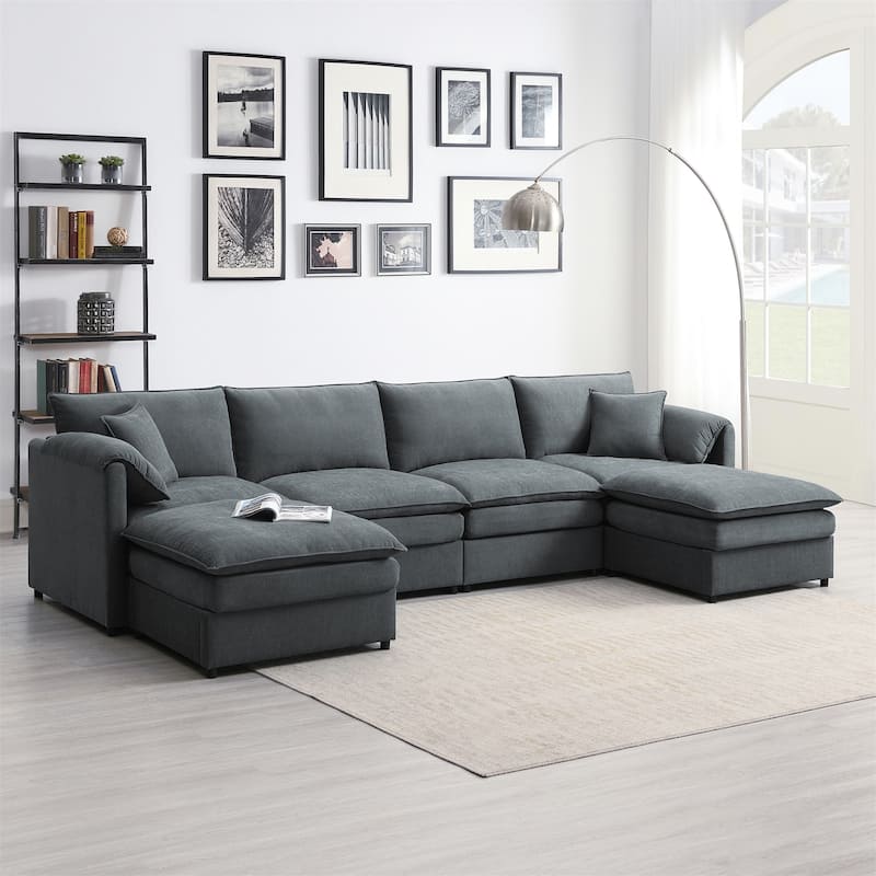 Chenille Modular U Shaped Sectional Sofa with Double Cushions