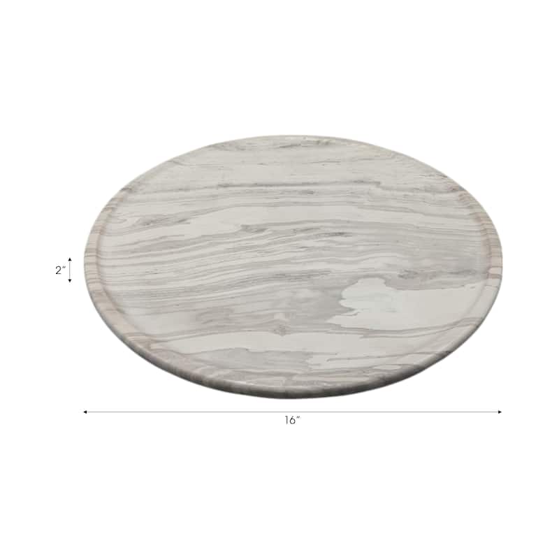 Marble Stone Decorative Tray Round Chiseled Design - 16" Ivory - 16" x 16" x 2"