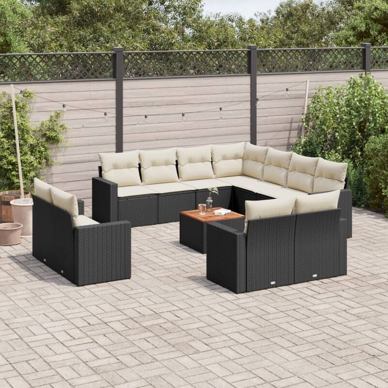 vidaXL Patio Sofa Set with Cushions Outdoor Furniture 12 Piece Poly Rattan - 21.7 x 21.7 x 14.6 - Black and cream