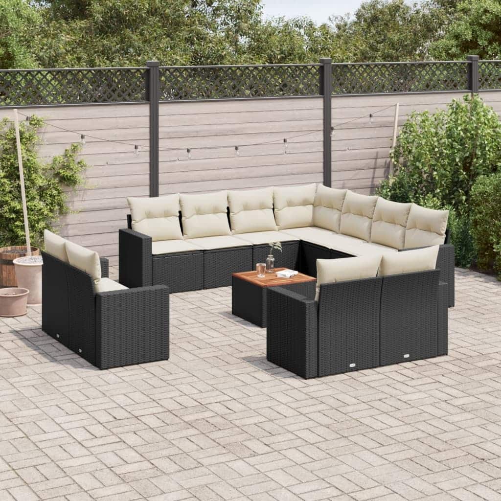 vidaXL Patio Sofa Set with Cushions Outdoor Furniture 12 Piece Poly Rattan - 21.7 x 21.7 x 14.6