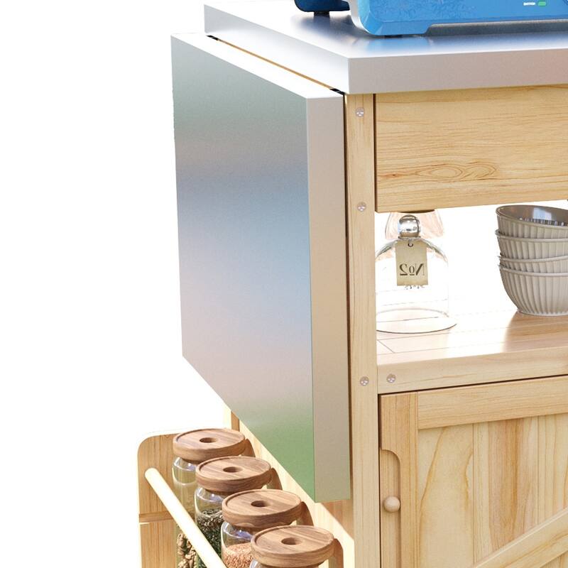 40.5" Outdoor Grill Cart with Stainless Steel Top,Solid Wood Outdoor Storage Cabinet with Drop Leaf - N/A