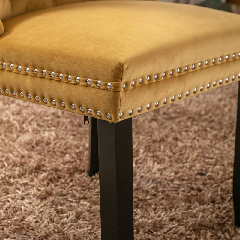 Modern, High-end Tufted Solid Wood Contemporary Velvet Upholstered Dining Chair with Wood Legs Nailhead Trim 2-Pcs Set