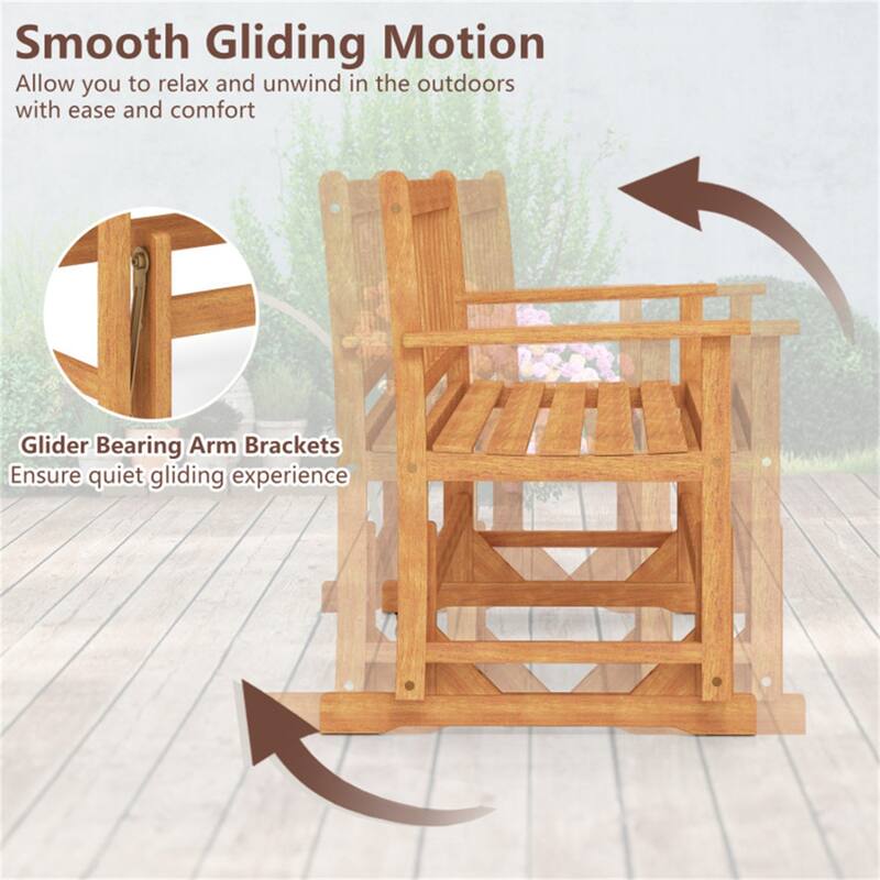 Acacia Wood Outdoor Glider Bench Two Seat Patio Loveseat Smooth Gliding Porch Garden and Backyard Seating - 44" x 26" x 34"