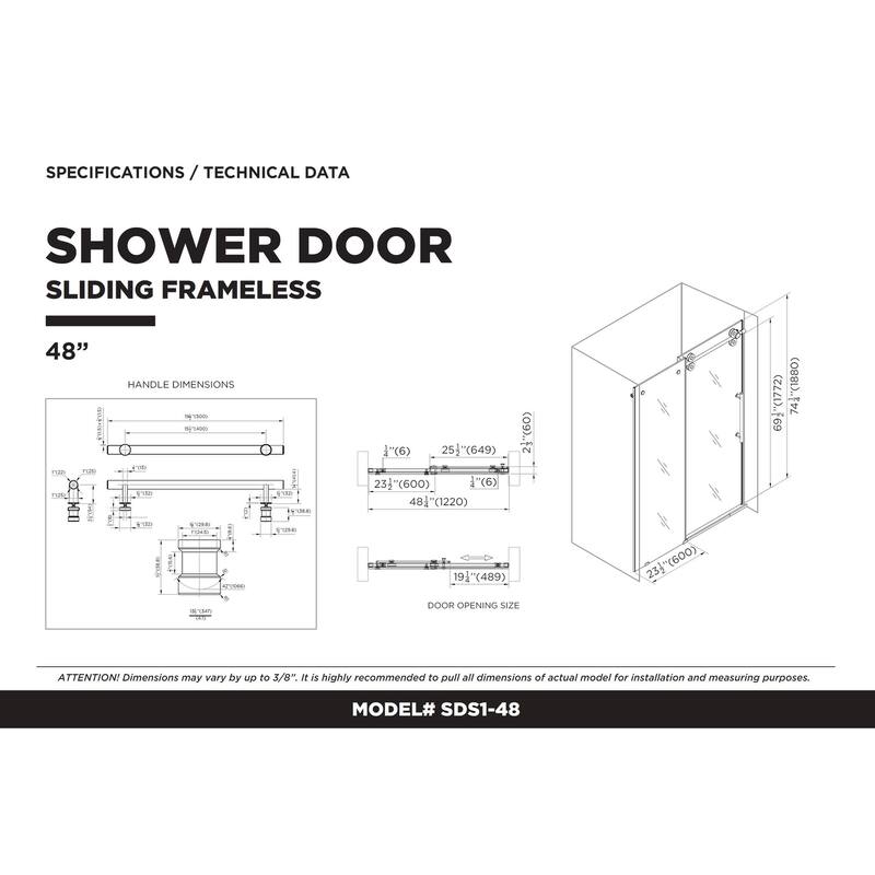 Fine Fixtures Frameless Clear Sliding Bathroom Shower Door