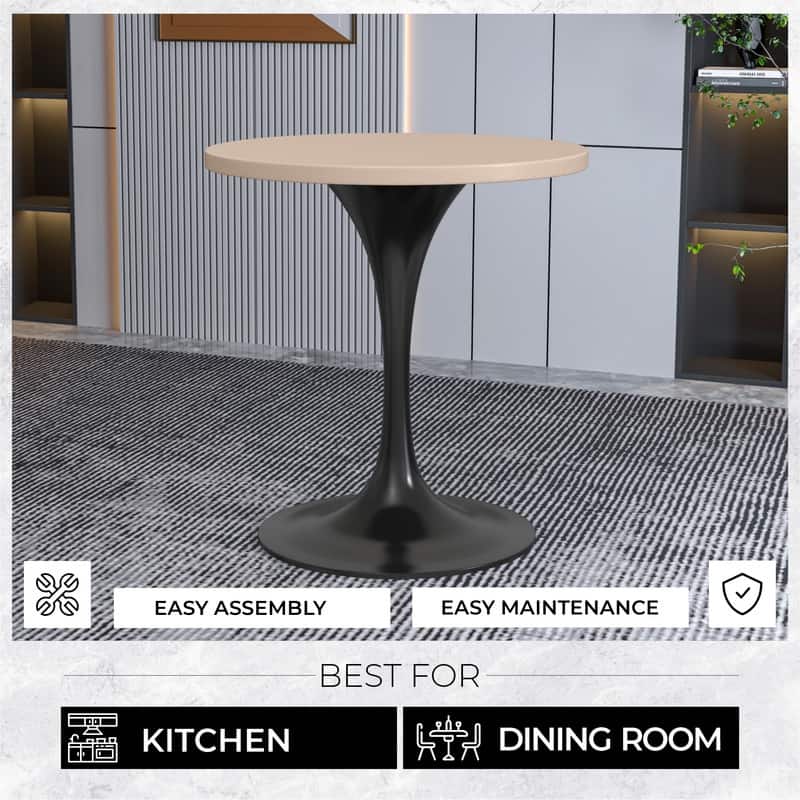 LeisureMod Verve 27" Round Dining Table with MDF Wood TableTop and Black Steel Base for Kitchen & Dining Room - 27.56"