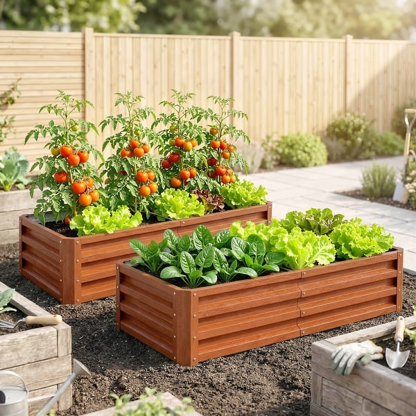 Outsunny 4' x 2' x 1' Galvanized Raised Garden Bed Planter Raised Bed with Steel Frame for Vegetables, Flowers, Plants and Herbs, Brown