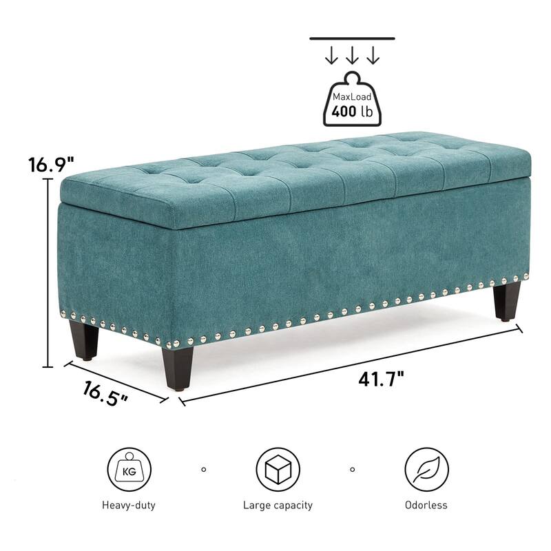 Button-Tufted Storage Ottoman Bench for Bedroom, Living Room 41"W x 16"D x 16"H