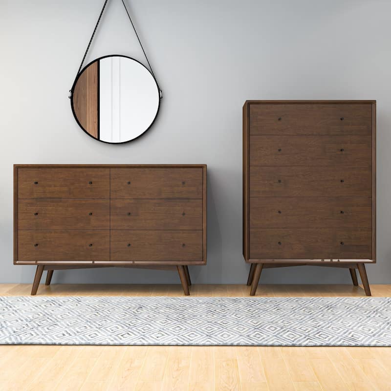 GDFStudio - Caroline Mid-Century Modern 6-Drawer Dresser with Tapered Solid Wood Legs