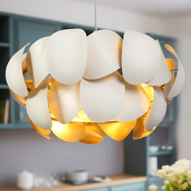 Modern 8-Light White Gold Flower Cluster Chandelier Elegant Floral Design - White & Gold - W30.7"*H15"