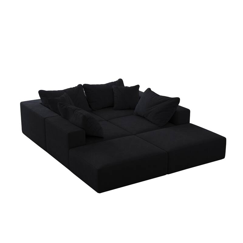 Oversized Chenille Upholstered Sectional Sofa Set Modular Couch Cloud Sleeper Sofa Bed with Ottomans and Pillows for Living Room
