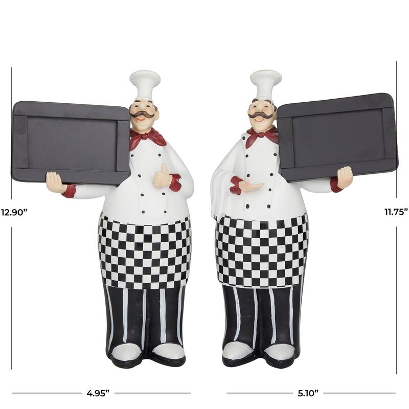Black Polystone Chef Decorative Sculpture with Chalkboards (Set of 2)