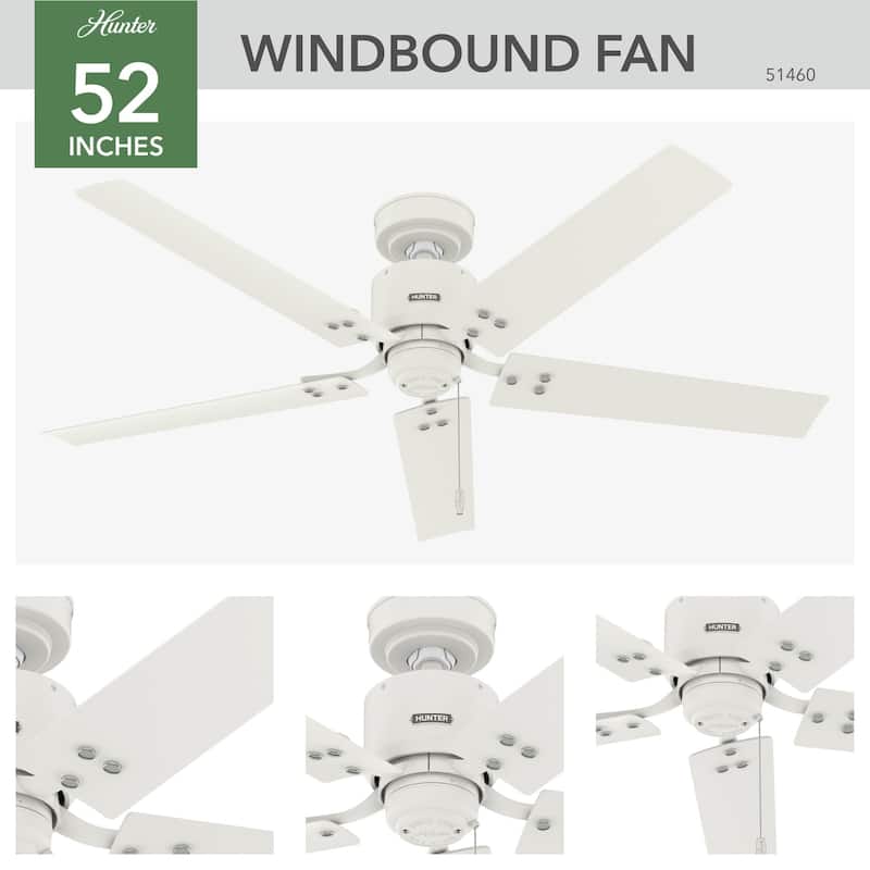 Hunter 52" Windbound Outdoor Ceiling Fan with Pull Chain - Damp Rated!
