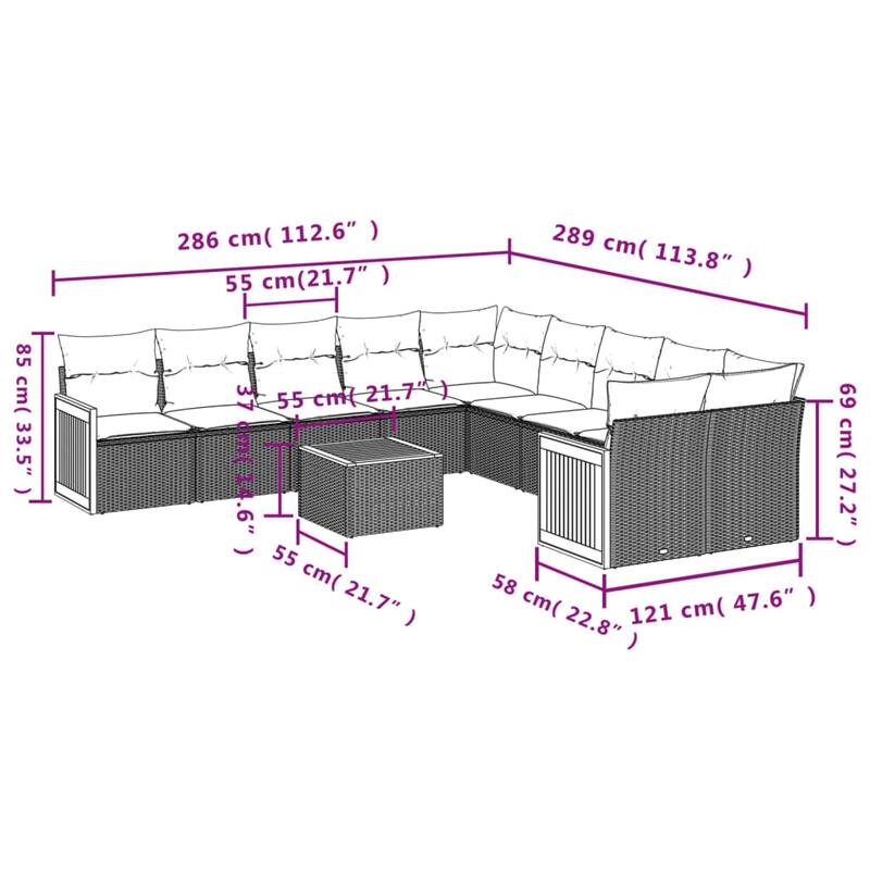 vidaXL Patio Sofa Set with Cushions Outdoor Conversation Furniture Poly Rattan