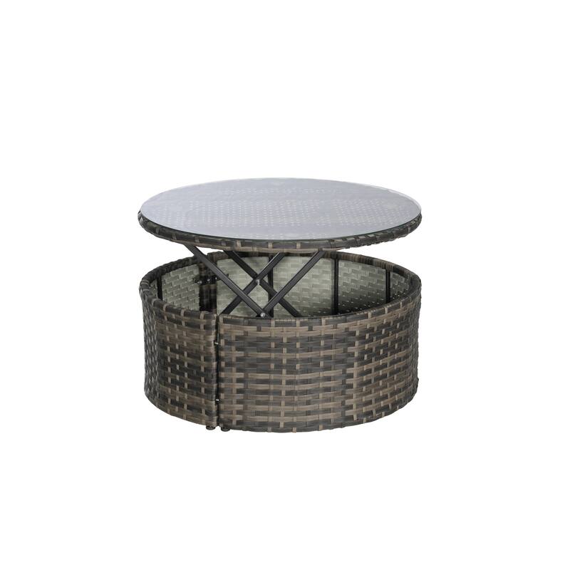 5 Pieces Outdoor Patio Rattan Round Daybed Sunbed with Retractable Canopy and Removable Cushions