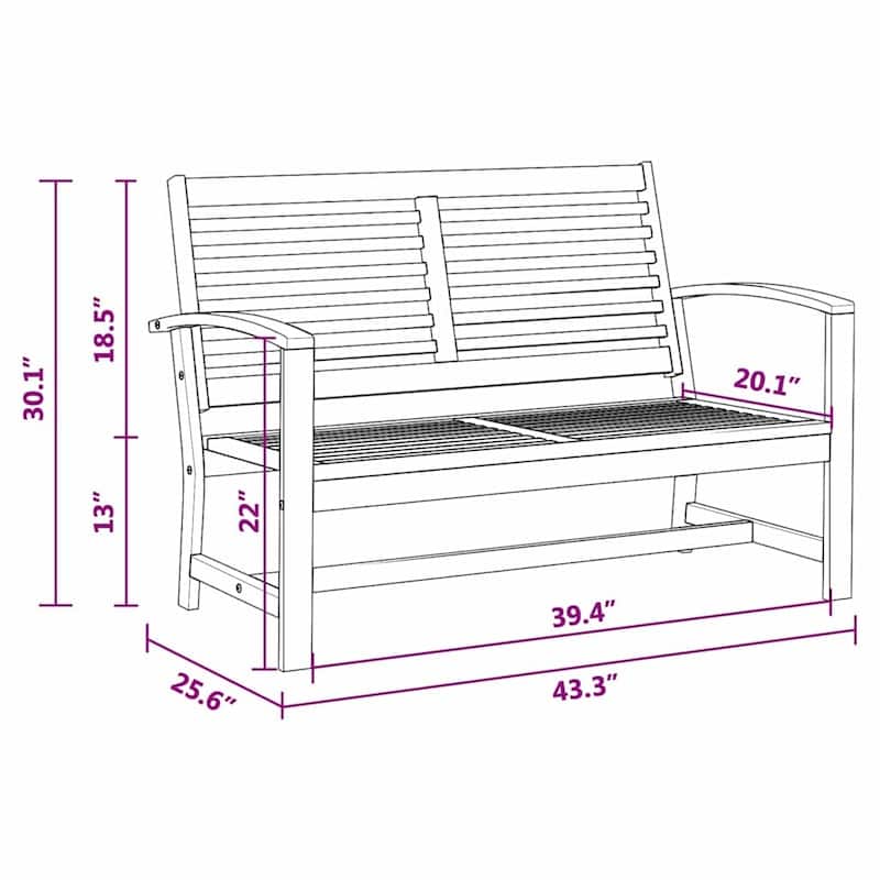 vidaXL Garden Bench Natural 110 x 64 x 76.5 cm Solid teak wood - 43.3 x 25.2 x 30.1