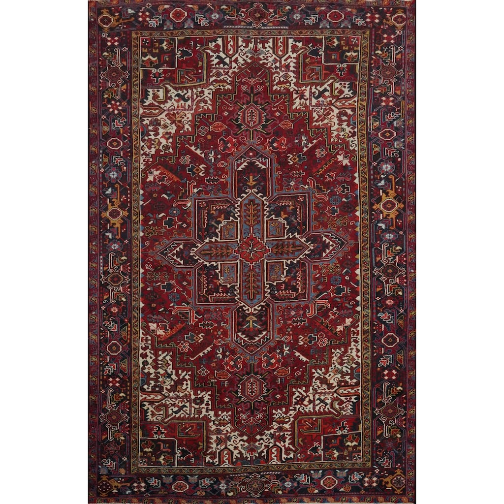 Hand Knotted Oriental 100% Wool Carpet Traditional Medallion Red Heriz Area Rug - 10' 0'' X 7' 1''