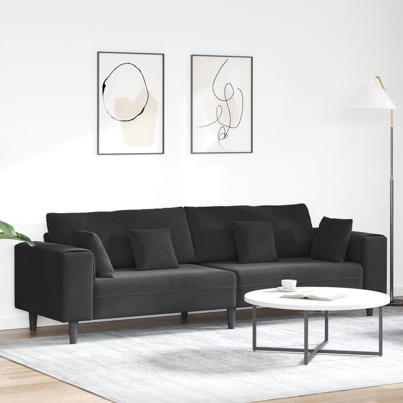 vidaXL Velvet Sofa with Cushion with Pillow Black/Dark Grey 208 cm Velvet - Black Modular Sectional