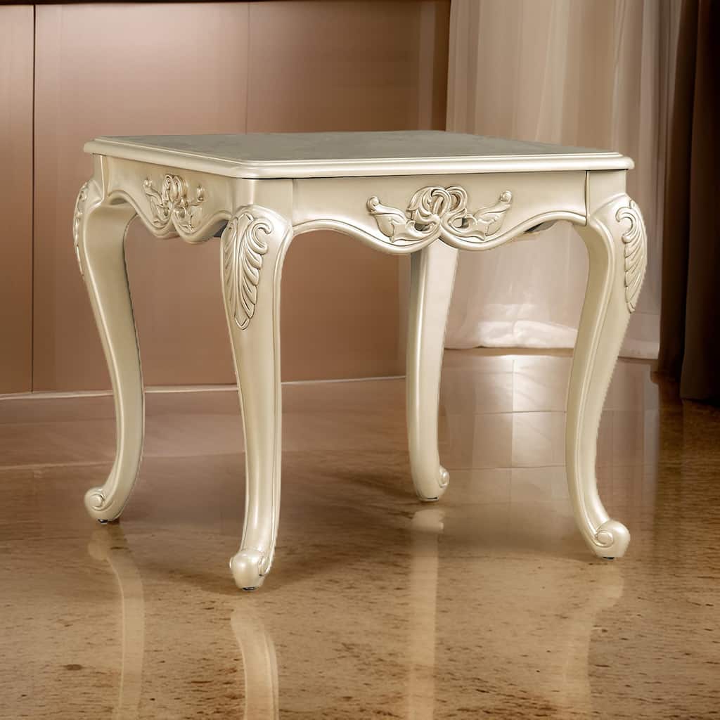 Roche Side End Table, 29 Inch, Classic Cabriole Legs, Champagne Gold Wood