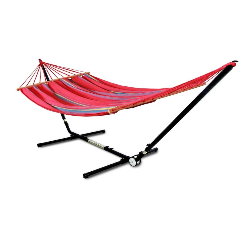 Hammaka Adjust To Fit Stand with Woven Hammock With Spreader Bar Combo - Red