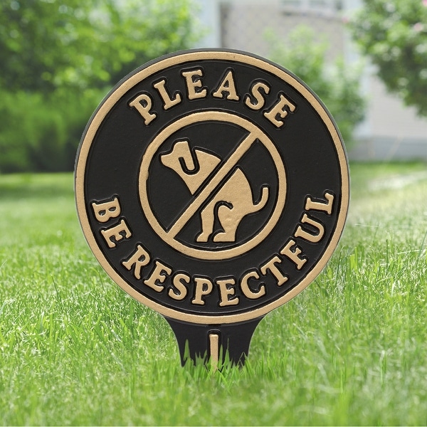 Whitehall Please Be Respectful No Poop Dog Cast Aluminum Yard Sign (Black/Gold)