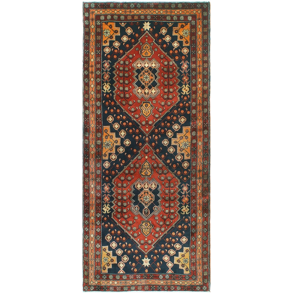 Fine Vintage Distressed Selma Navy/Rust Runner - 4'2" x 9'9"