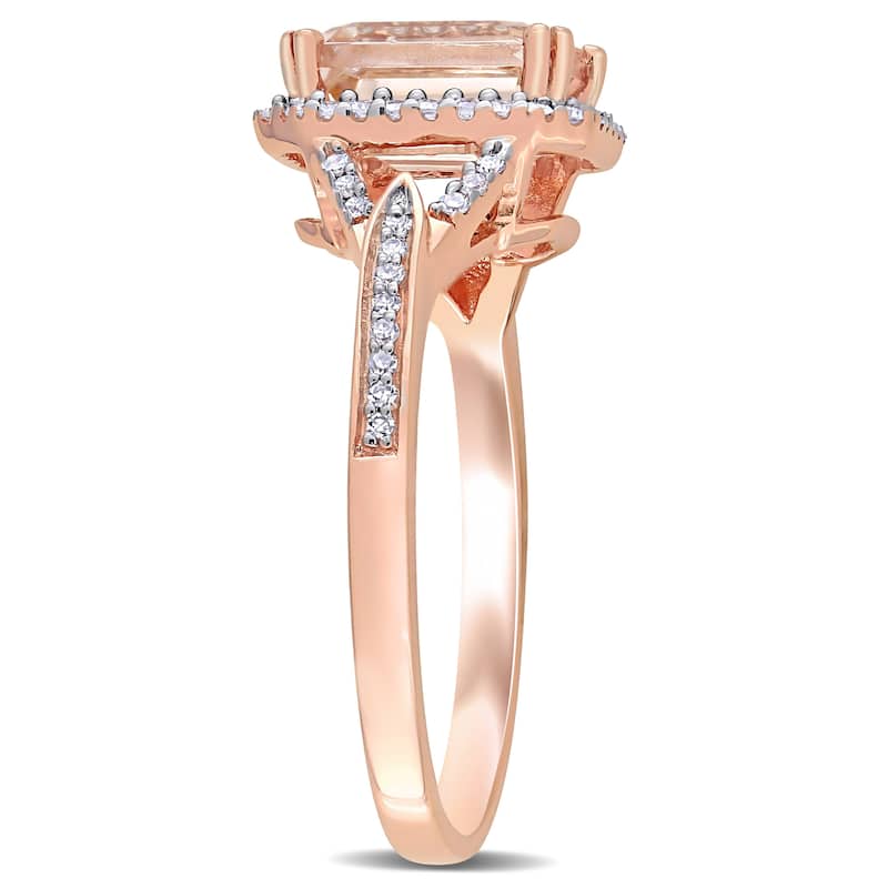Miadora 14k Rose Gold Morganite and 1/5ct TDW Diamond Split Shank Halo Cocktail Ring