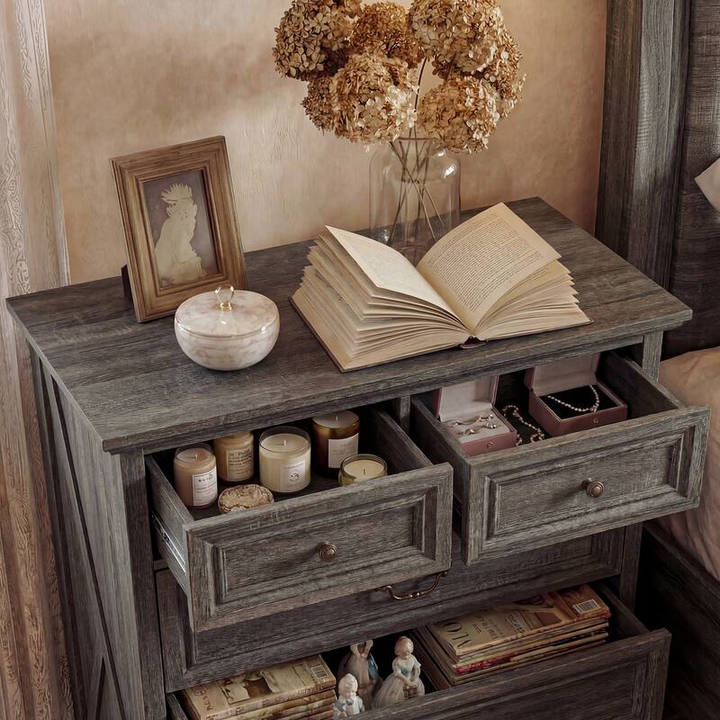 Farmhouse 5-Drawer Chest with Anti-Tip Device, Rustic Wooden Dresser for Bedroom, 36.3" Tall Storage Cabinet