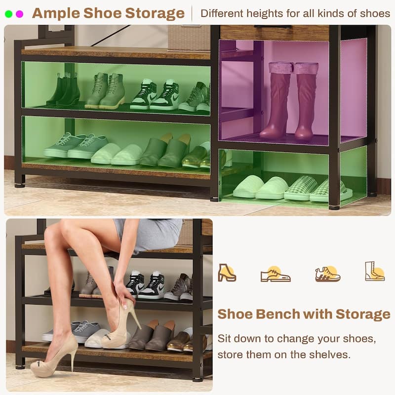 Entryway Bench Hall Tree with Bench and Shoe Storage Coat Rack