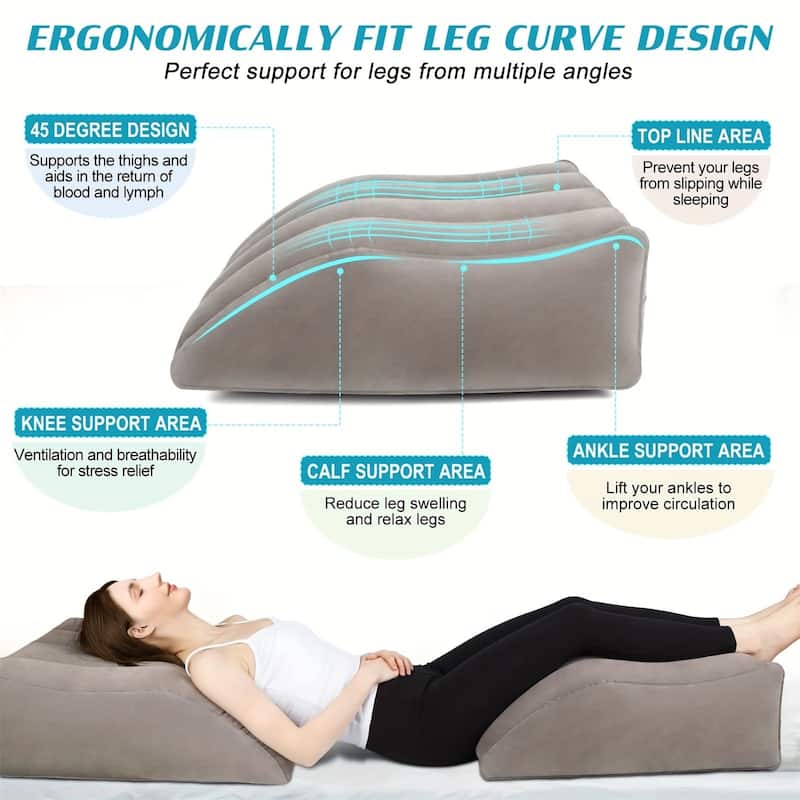 Multifunctional Inflatable Leg Lift Pillow, Portable Wedge Pillow with a Storage Bag - Grey