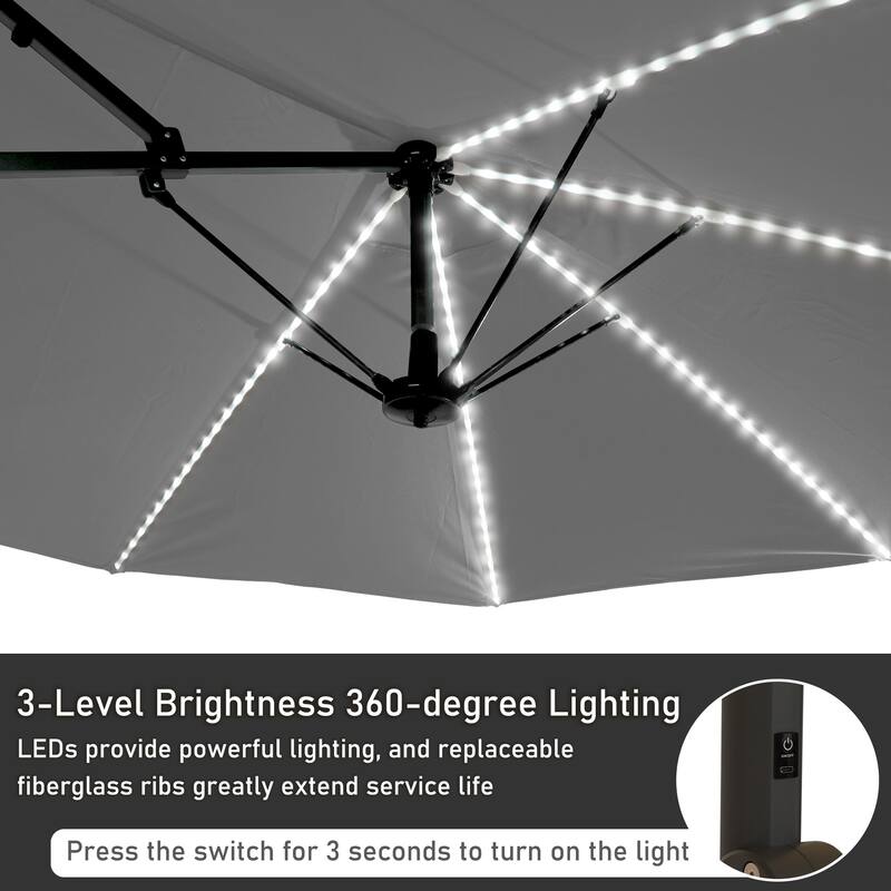 15ft Double-Sided Patio Umbrella with Lights Large Outdoor Umbrella