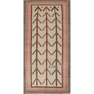 Hand Knotted Oriental 100% Wool Carpet Modern Geometric Beige & Ivories Gabbeh Runner Rug - 8' 8'' X 4' 4''